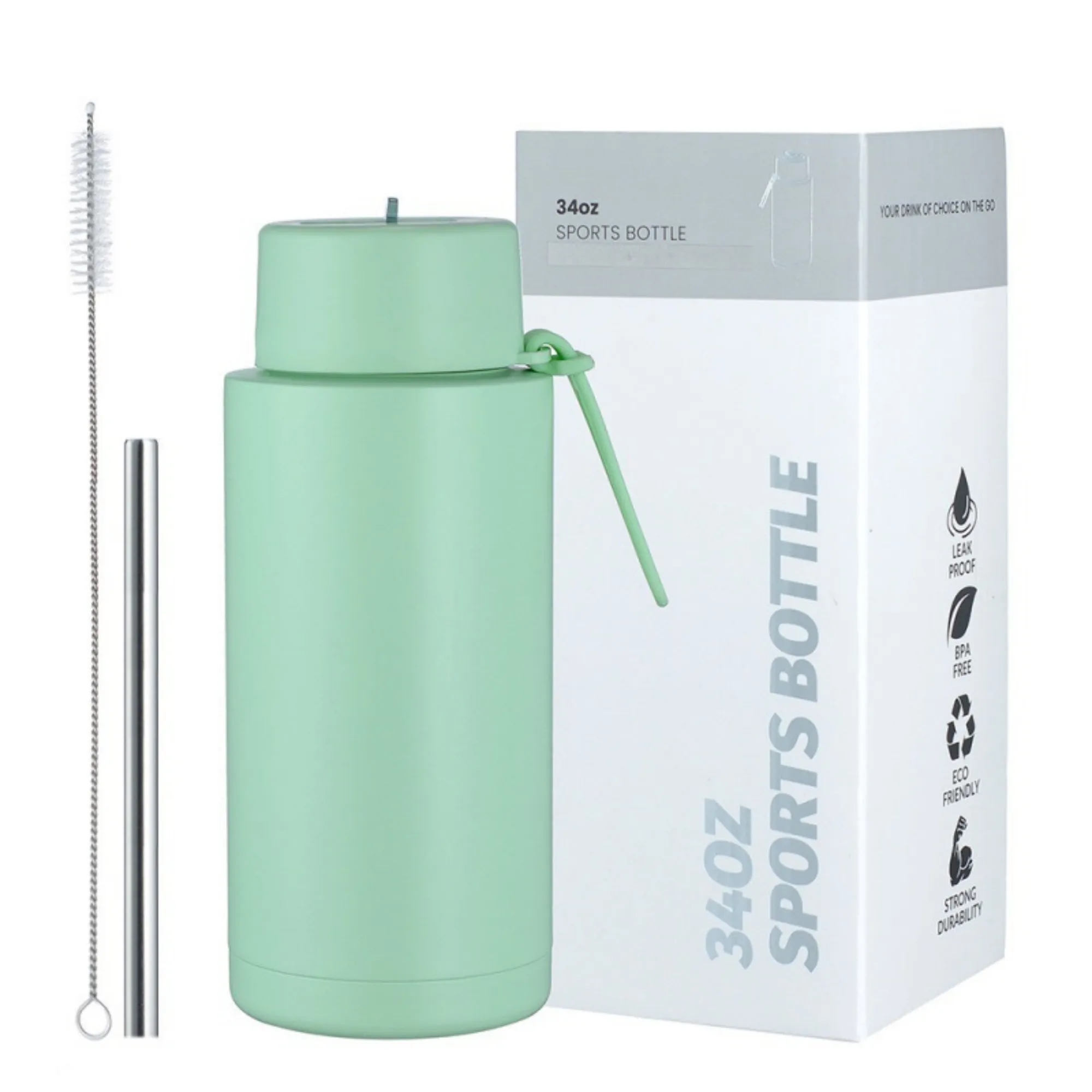 34oz Stainless Steel Silicone Handle Straw Thermos Cup 2