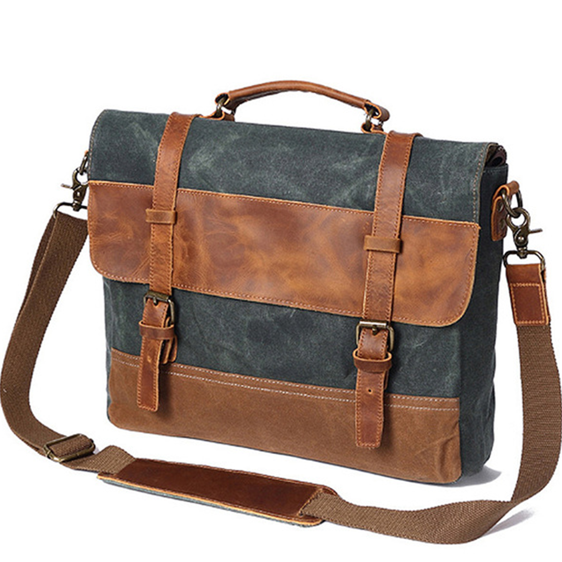 Leather Canvas Briefcase Laptop Bag 6