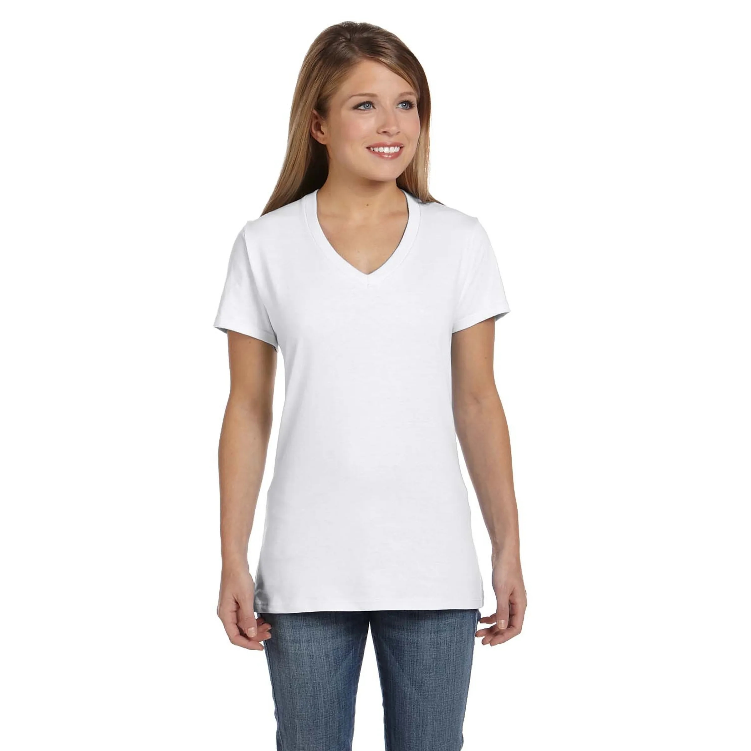 Hanes Ladies 4.5 oz.. 100% Ringspun Cotton V-Neck T-Shirt 5