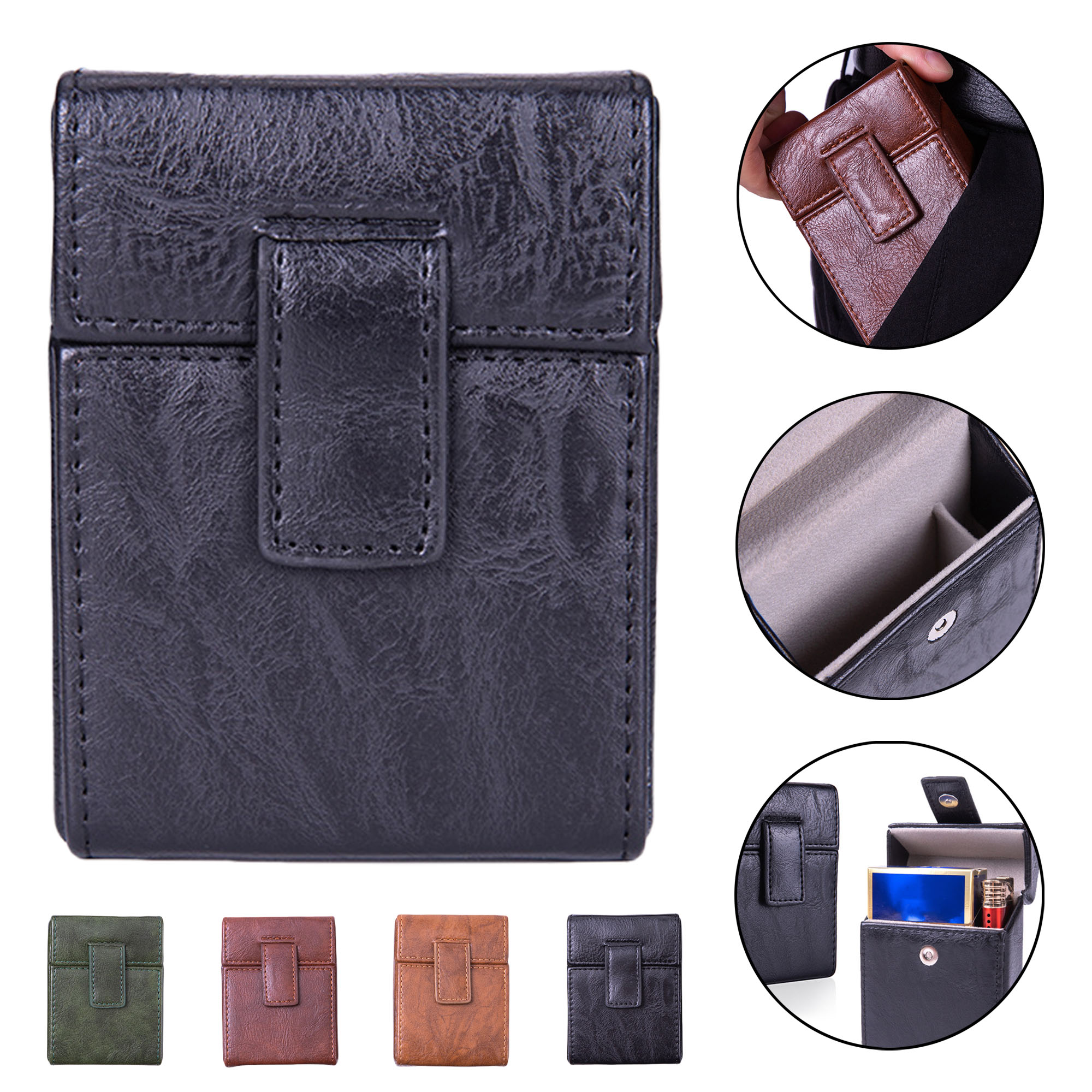 20-Capacity Portable PU Leather Cigarette Case with Lighter Slot 3
