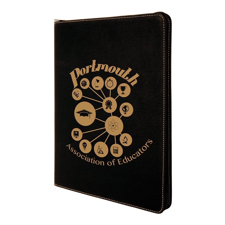 9" x 12" Leatherette Black/Gold Portfolio with Zipper 10