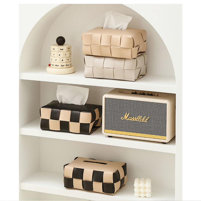 Modern Woven Pu Leather Tissue Box Holder 3