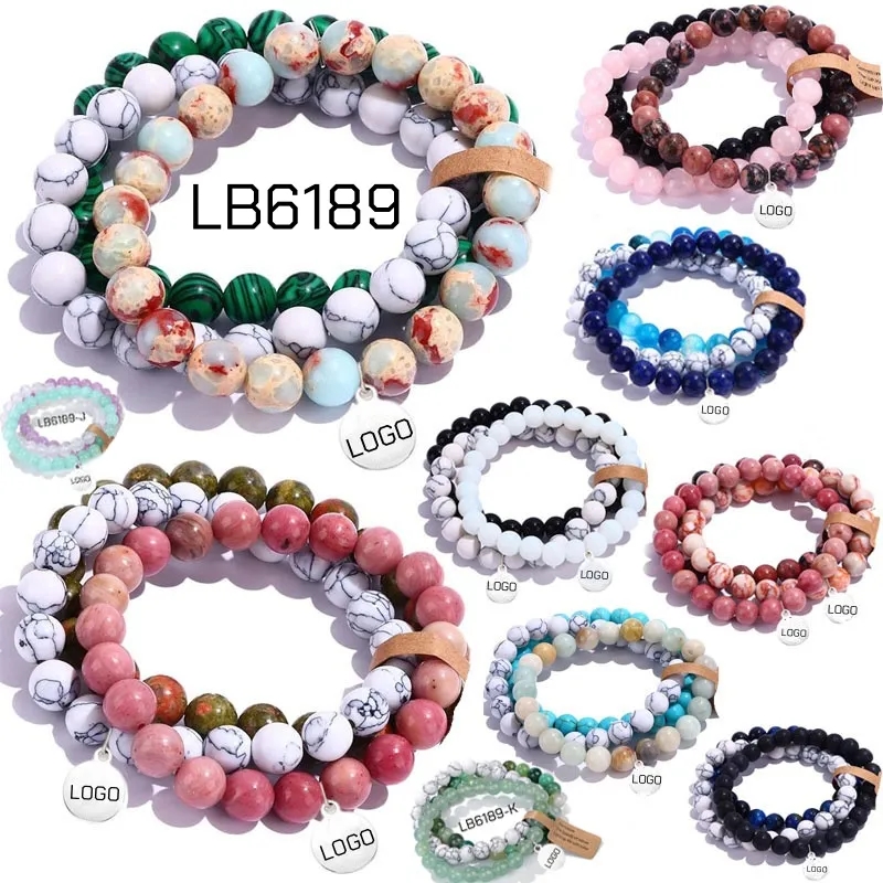 BULK Round Beaded Gemstone Bracelets Wholesale 3 PCS Set 5