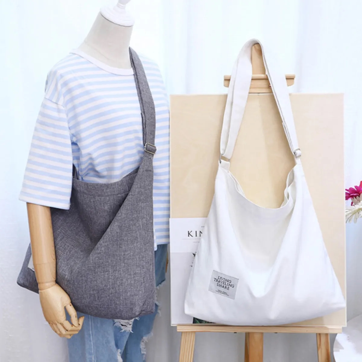 Tote Bag Shopping Grocery Canvas Crossbody Hobo Handbag, custom tote bag with logo imprint 7