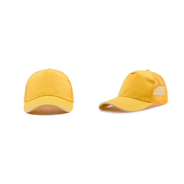 Stock Poly Cotton 5 Panel Mesh Back Cap, Hook and Loop Fastener 24