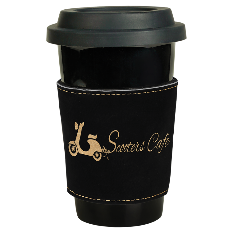 3" Black/Gold Leatherette Mug Sleeve 4