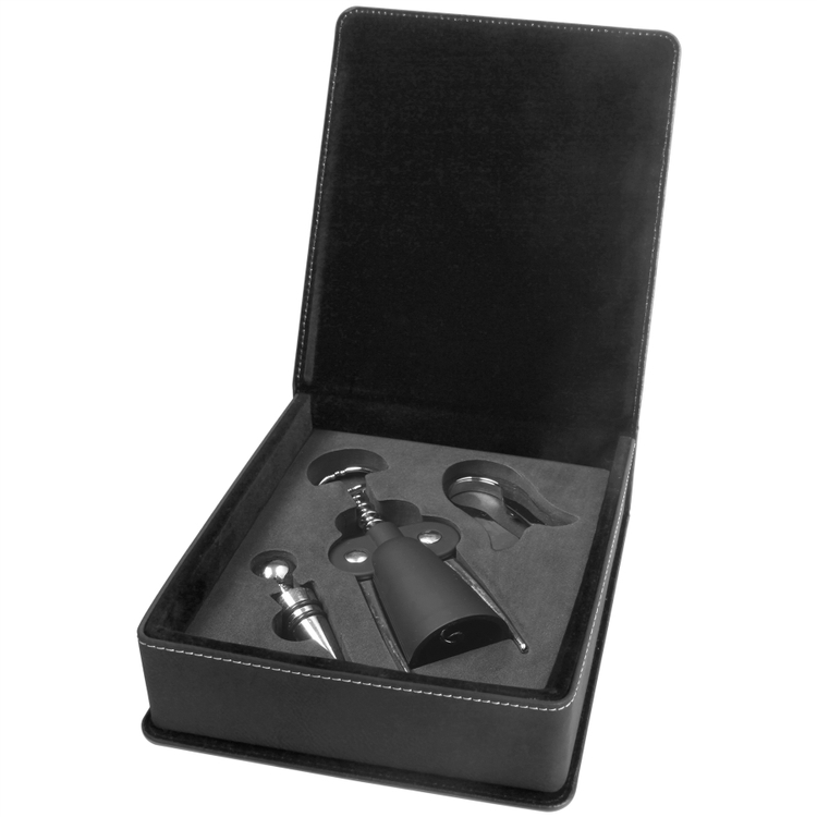 Leatherette Three-piece Wine Set - Black 2
