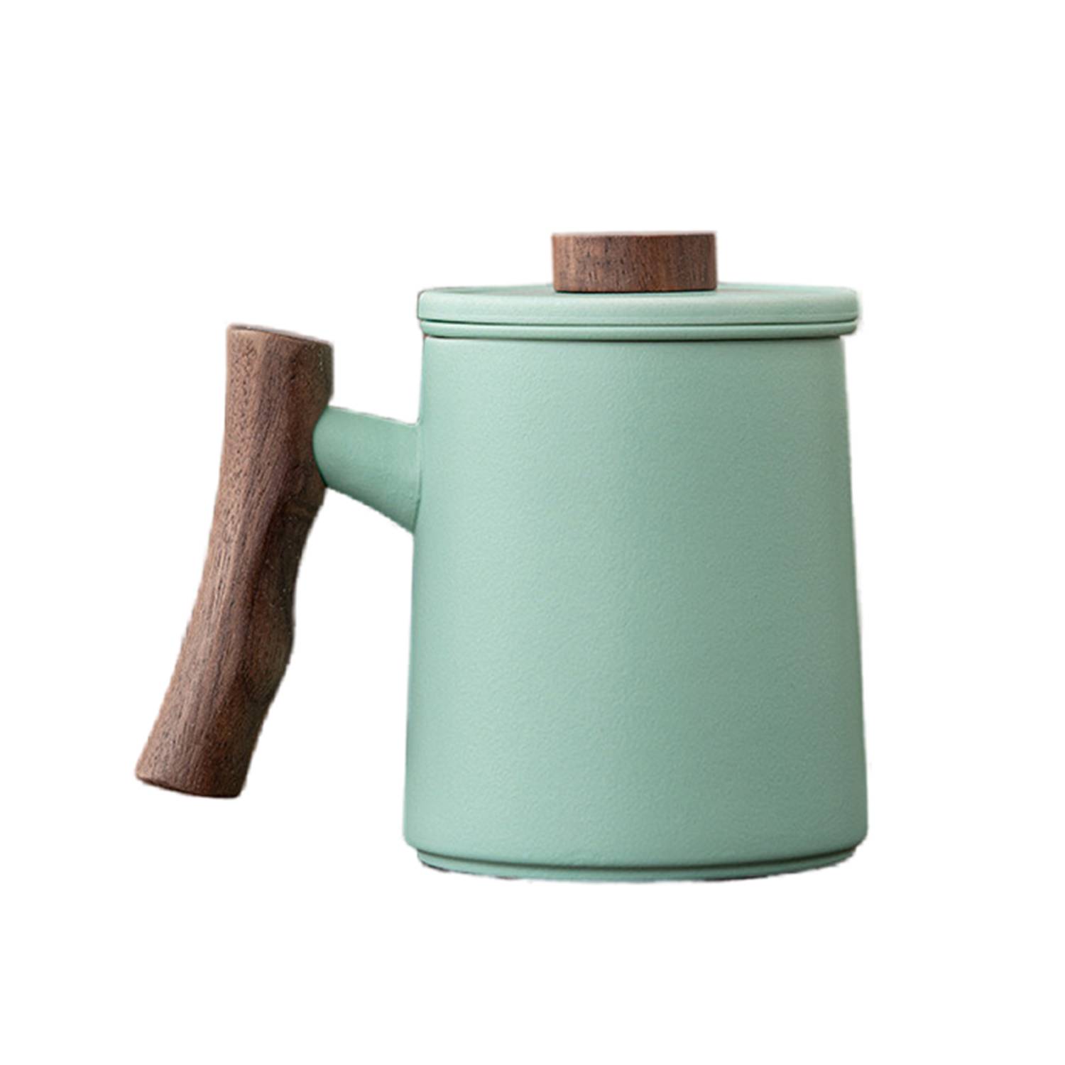 Ceramic Mug Customized with Walnut Handle Lid 6