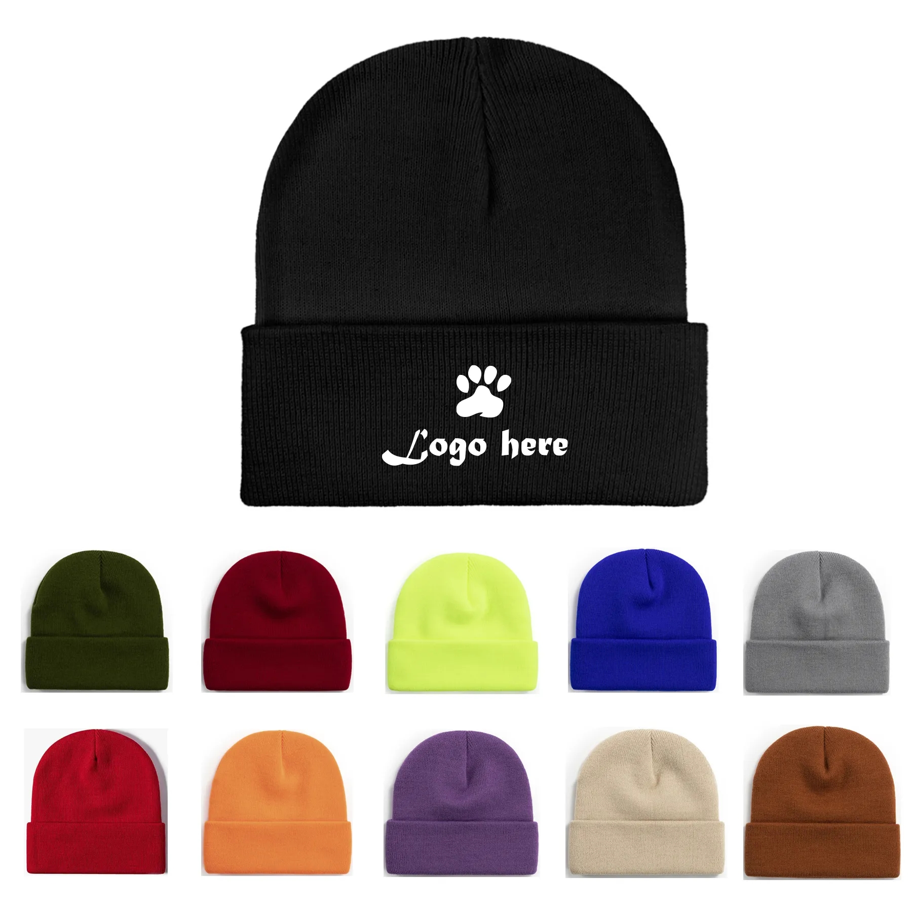 Embroidered Acrylic Knitted Beanie Hat 27