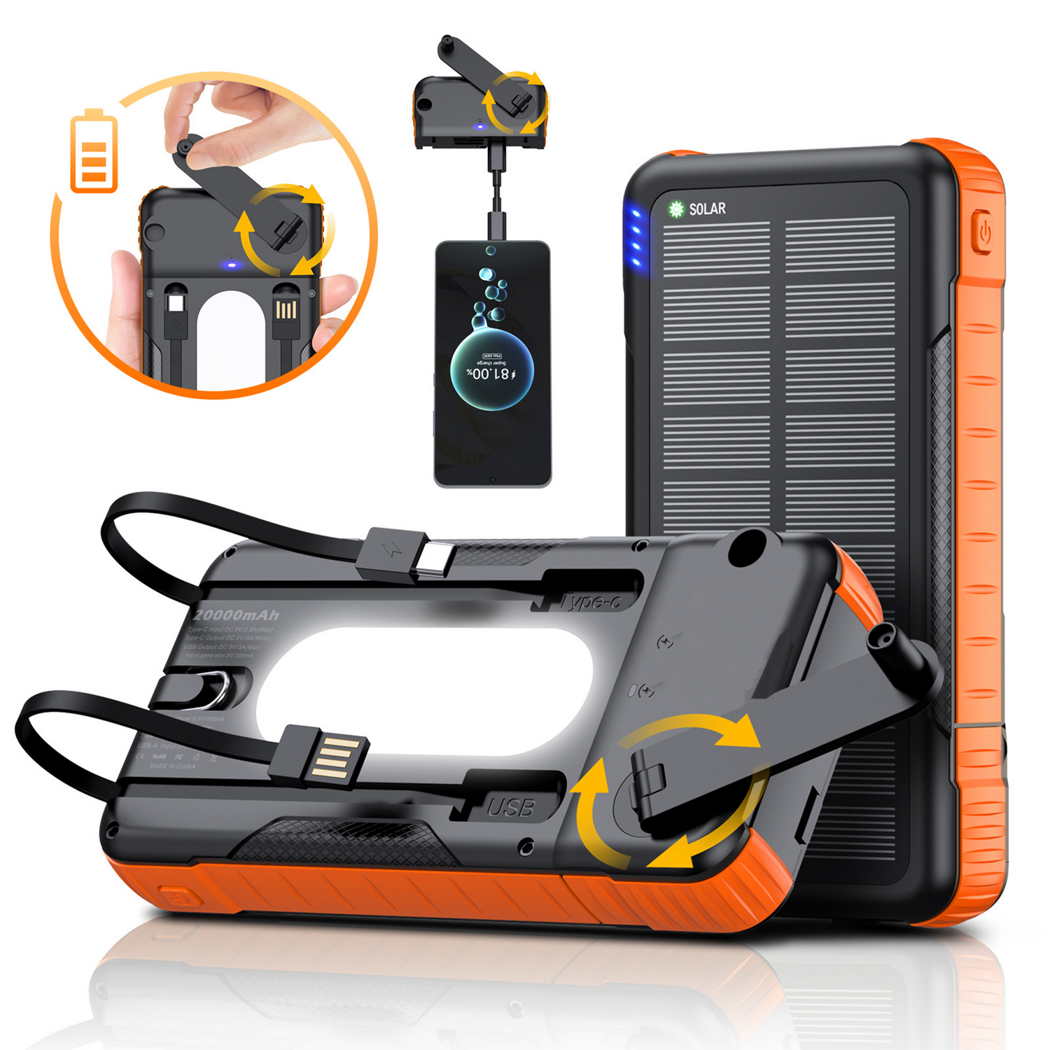 10000mAh Detachable Hand Crank Solar Charger 15