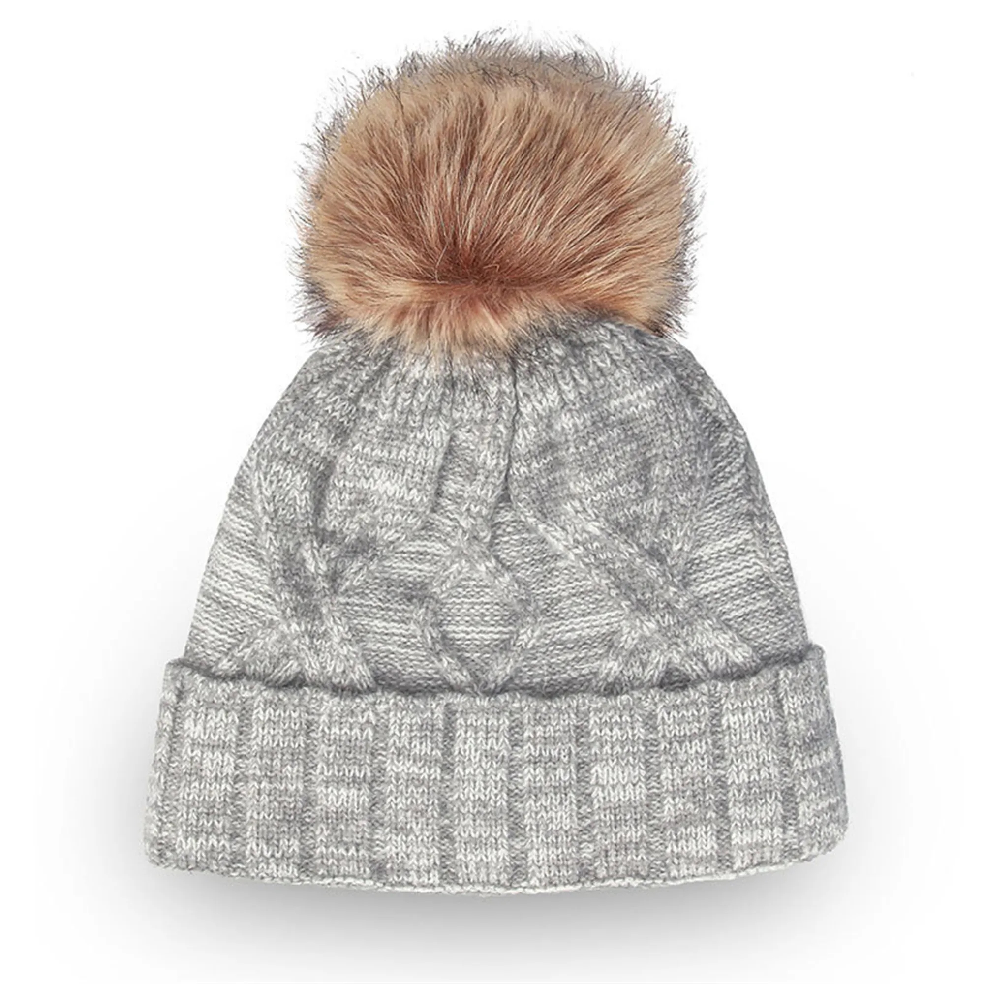 Winter Knit Hat With Faux Fur Pom 10
