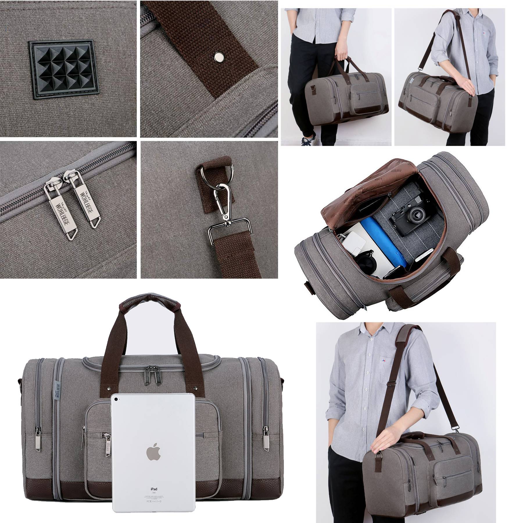 Canvas Shoe Compartment Travel Tote Duffel Bag 5