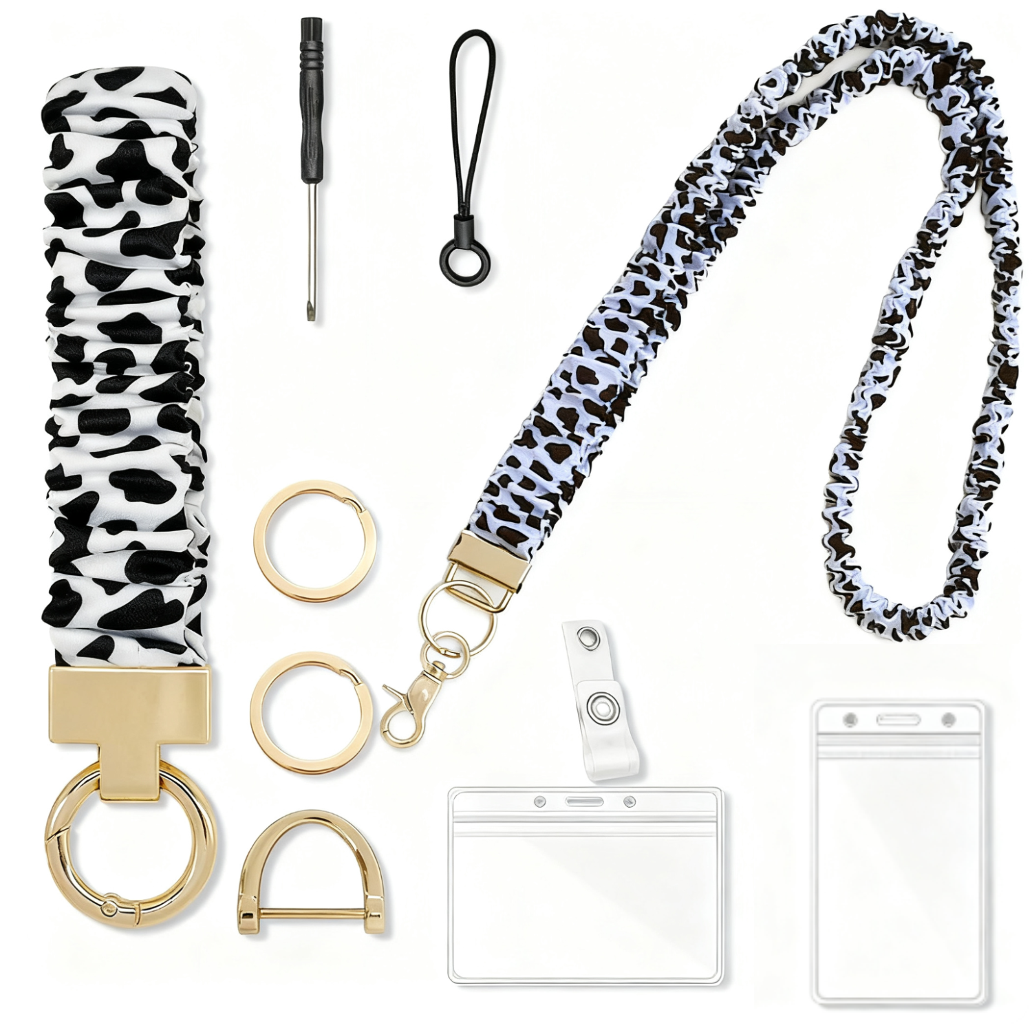 Pleated Polyester Neck Lanyard Wristlet Set w/ ID Holder 12