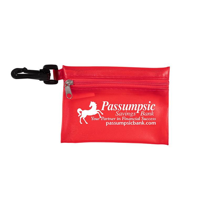 "TROUTDALE PLUS" 14 Piece First Aid Kit in Translucent Zipper Kit with Plastic Carabiner Attachment 21