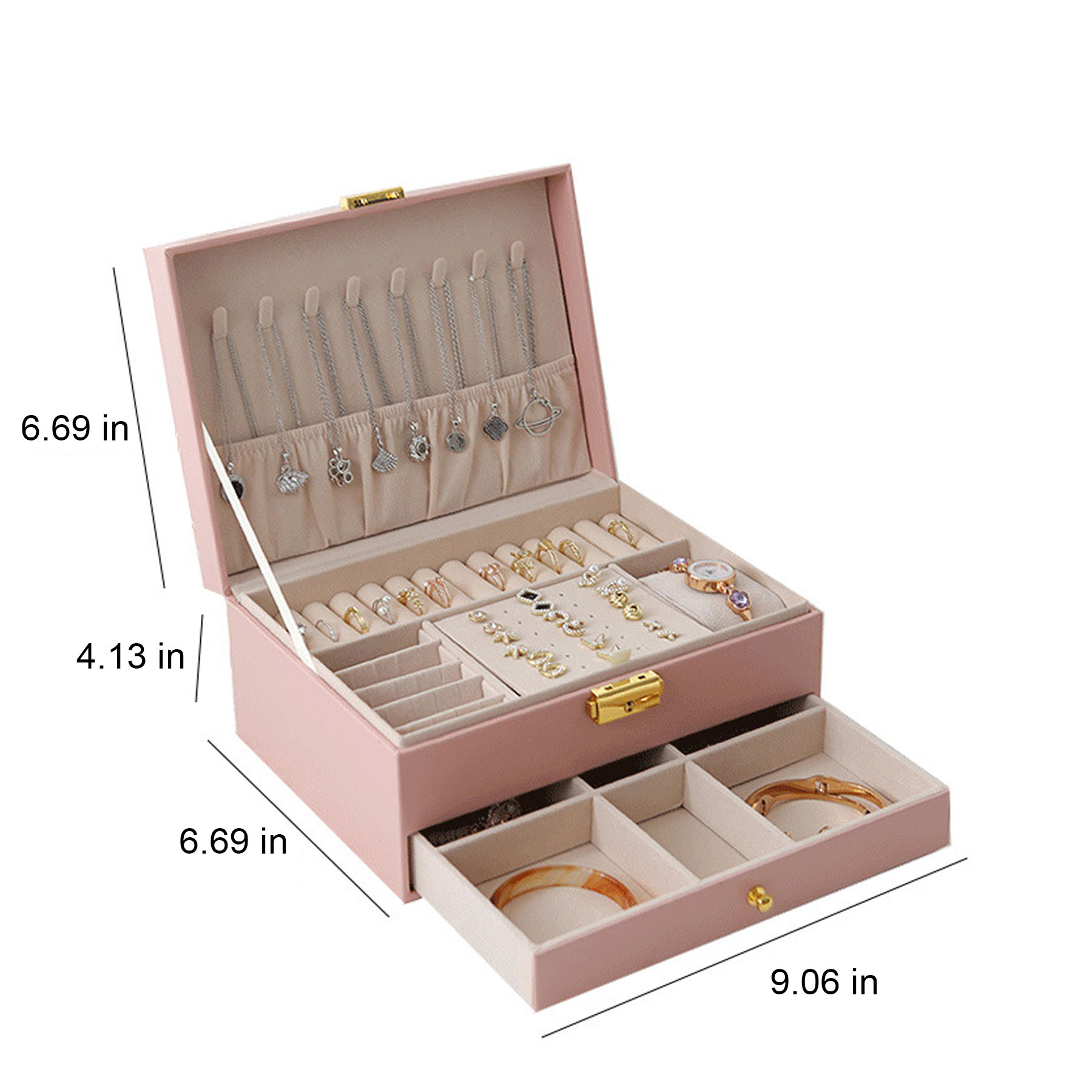 Double-Layer Drawer-Style Leather Jewelry Box 6