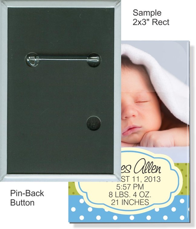Pin-back 2 X 3 Inch Rectangular Button 1