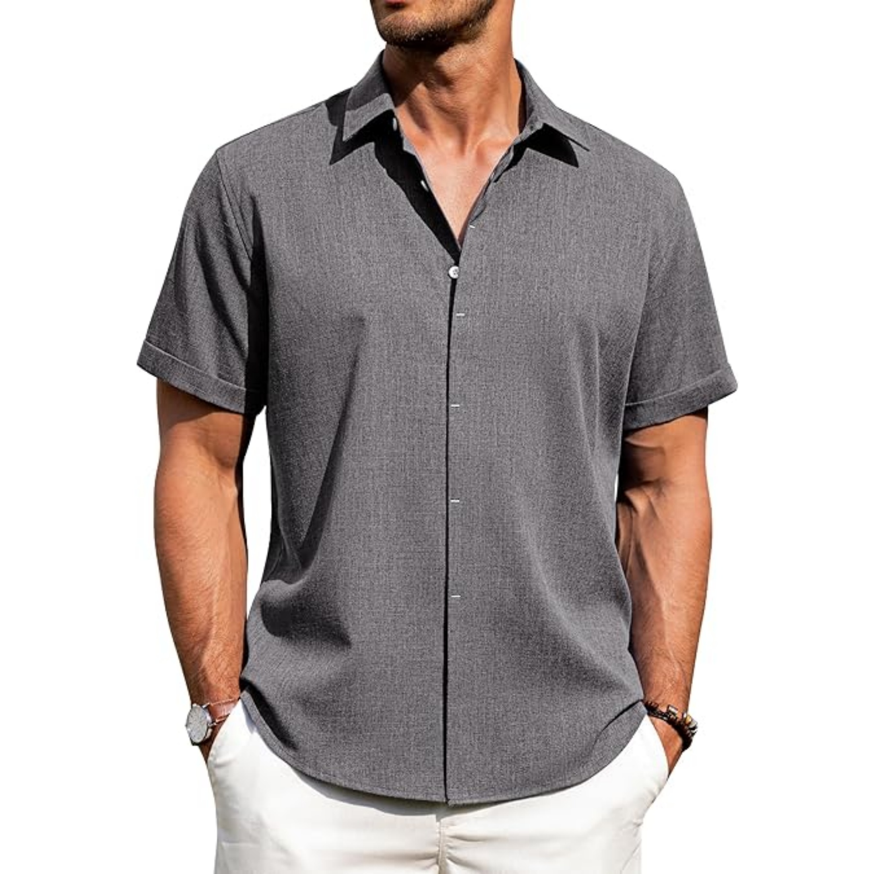 Men's Linen Casual Short Sleeve Shirt 19