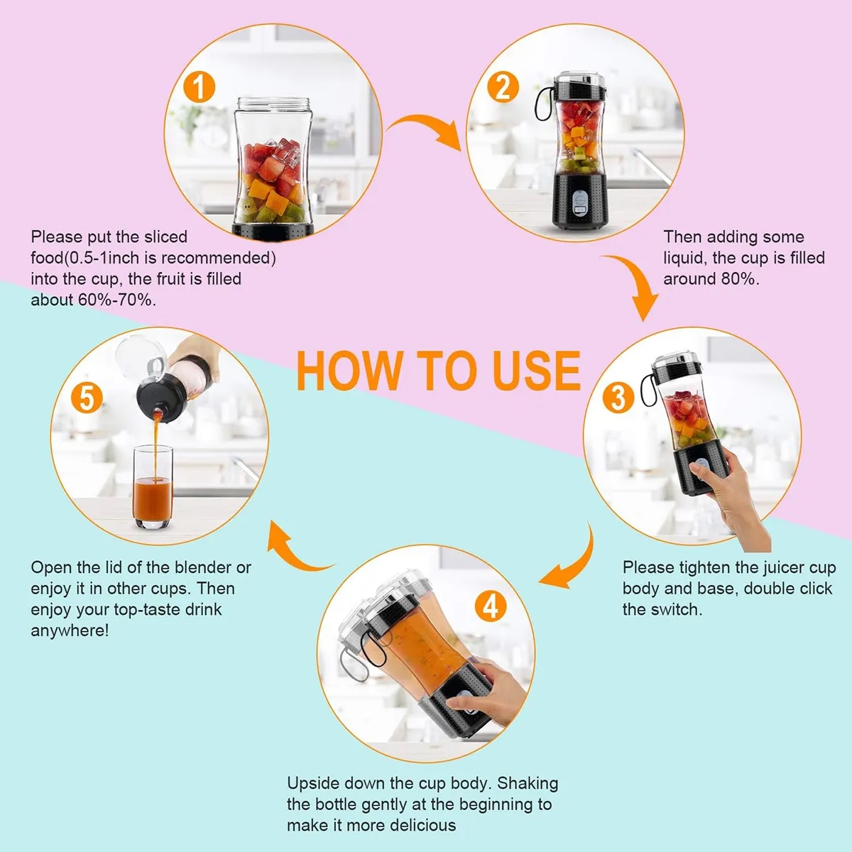 Custom Portable Durable Six Blades USB Rechargeable Blender 6