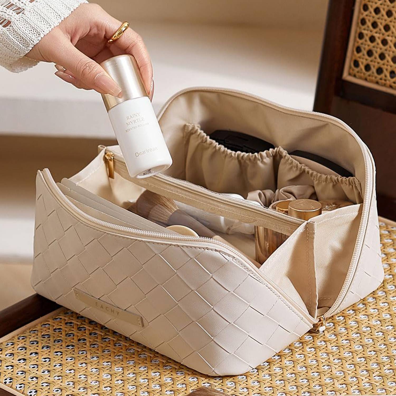 Large Capacity PU Leather Travel Cosmetic Bag w/ Compartment 5