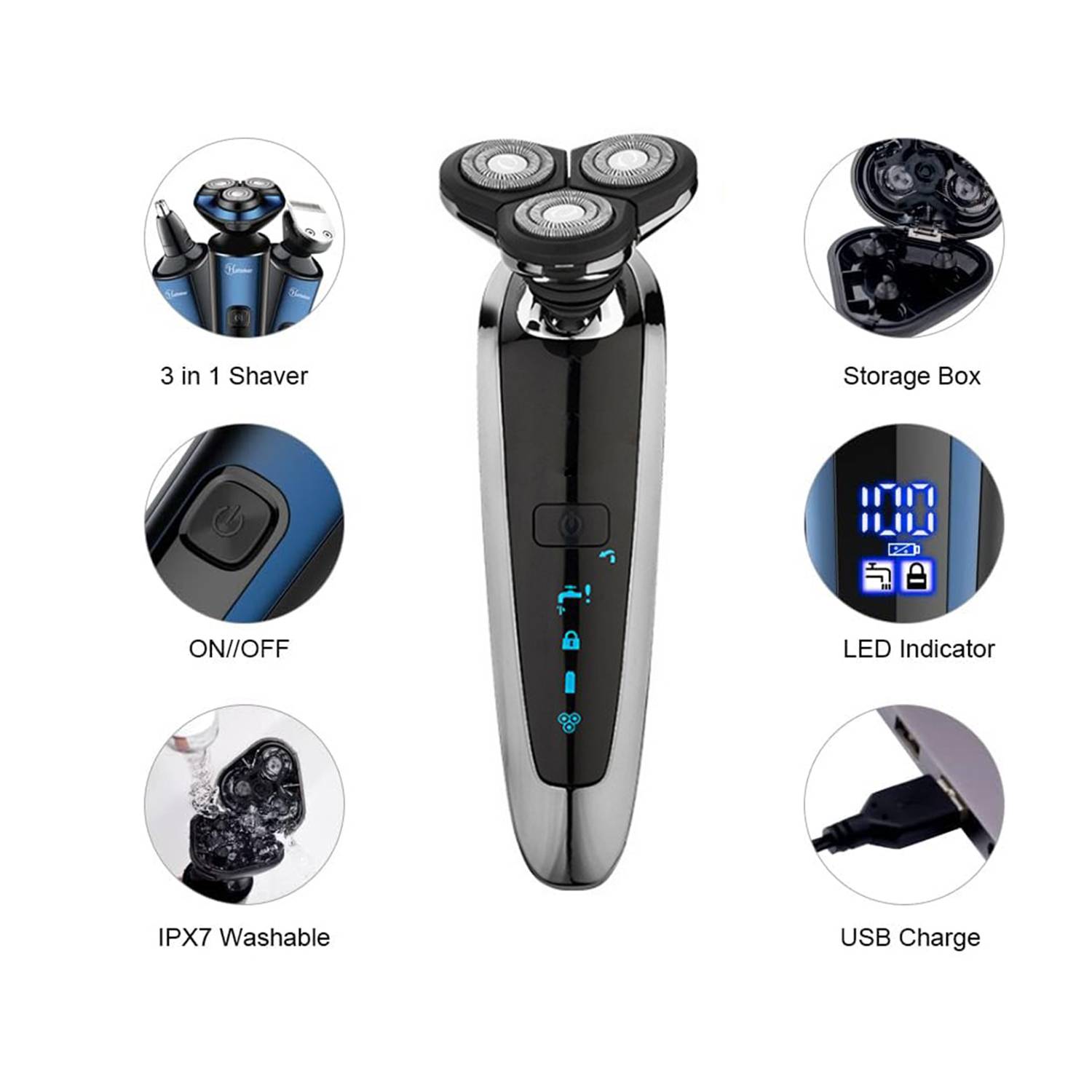 3 in 1 Mens Shaver Razor Cordless Beard Nose hair trimmer 2
