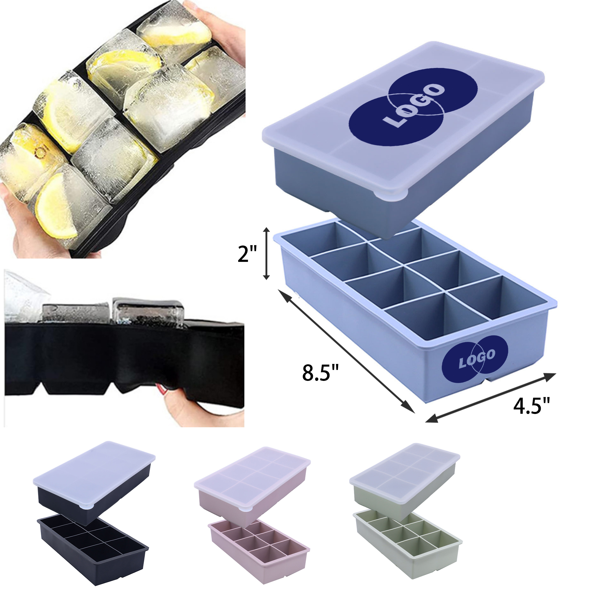 MOQ 50 PCS Versatile Silicone Square Shaped Ice Tray 6