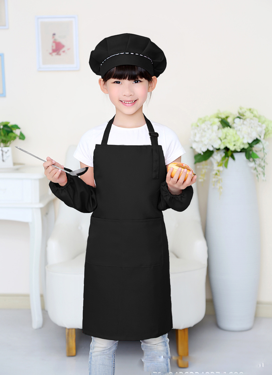 Child Kitchen Aprons w/ Pockets and Chef Hats 2