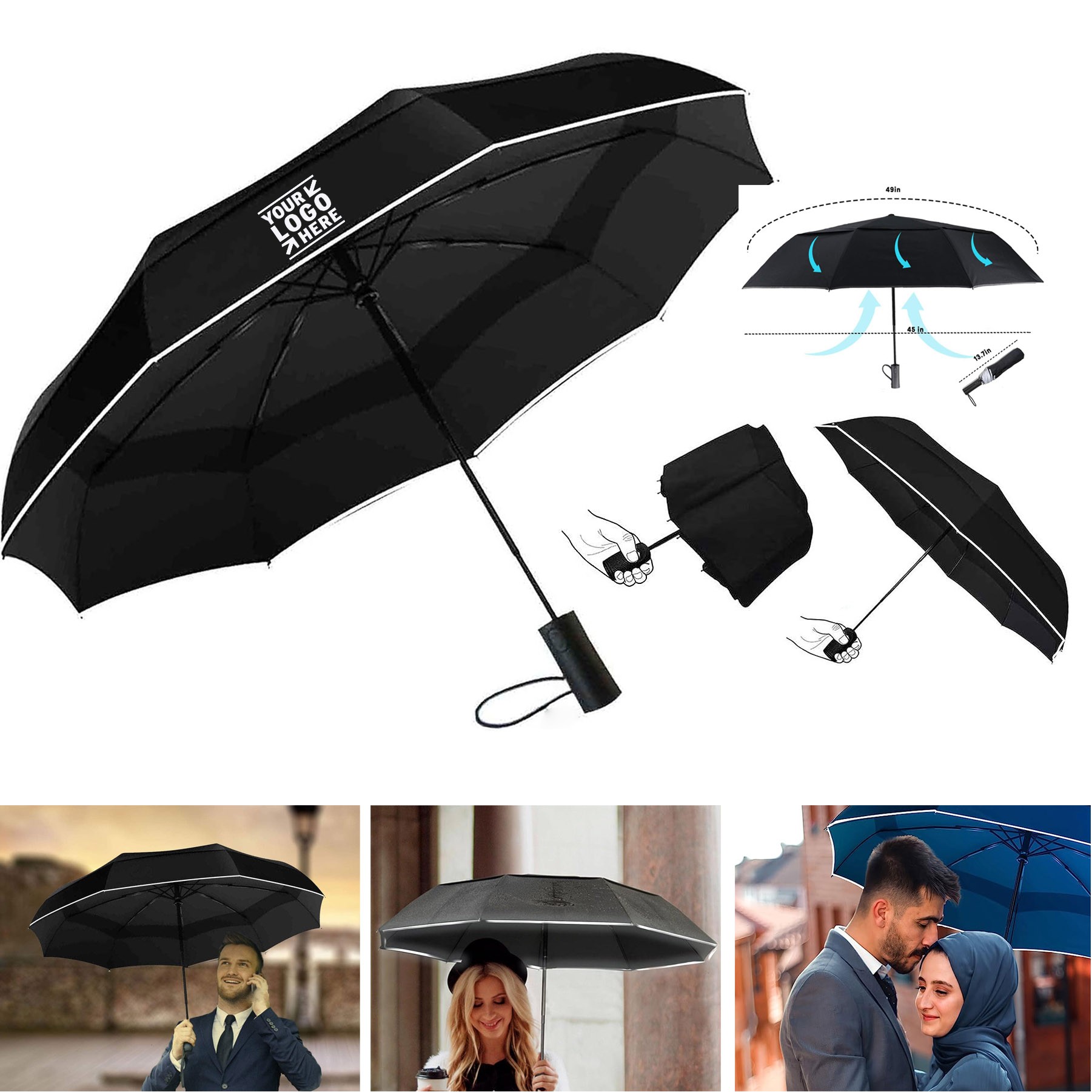 Double Canopy Vented Waterproof Compact Folding Golf Large Windproof Travel Umbrella 1
