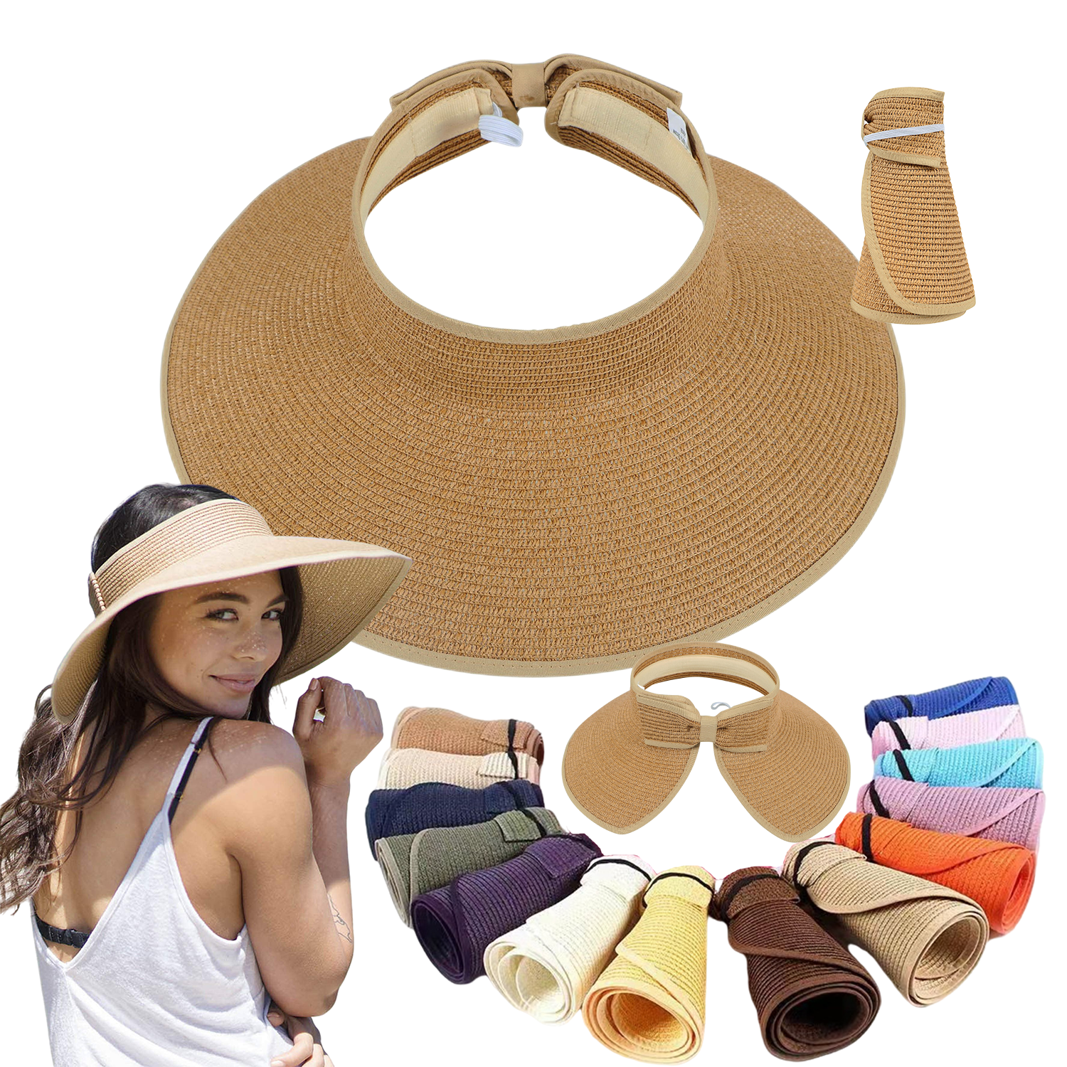 Women Wide Brim Roll-Up Straw Sun Hat 2