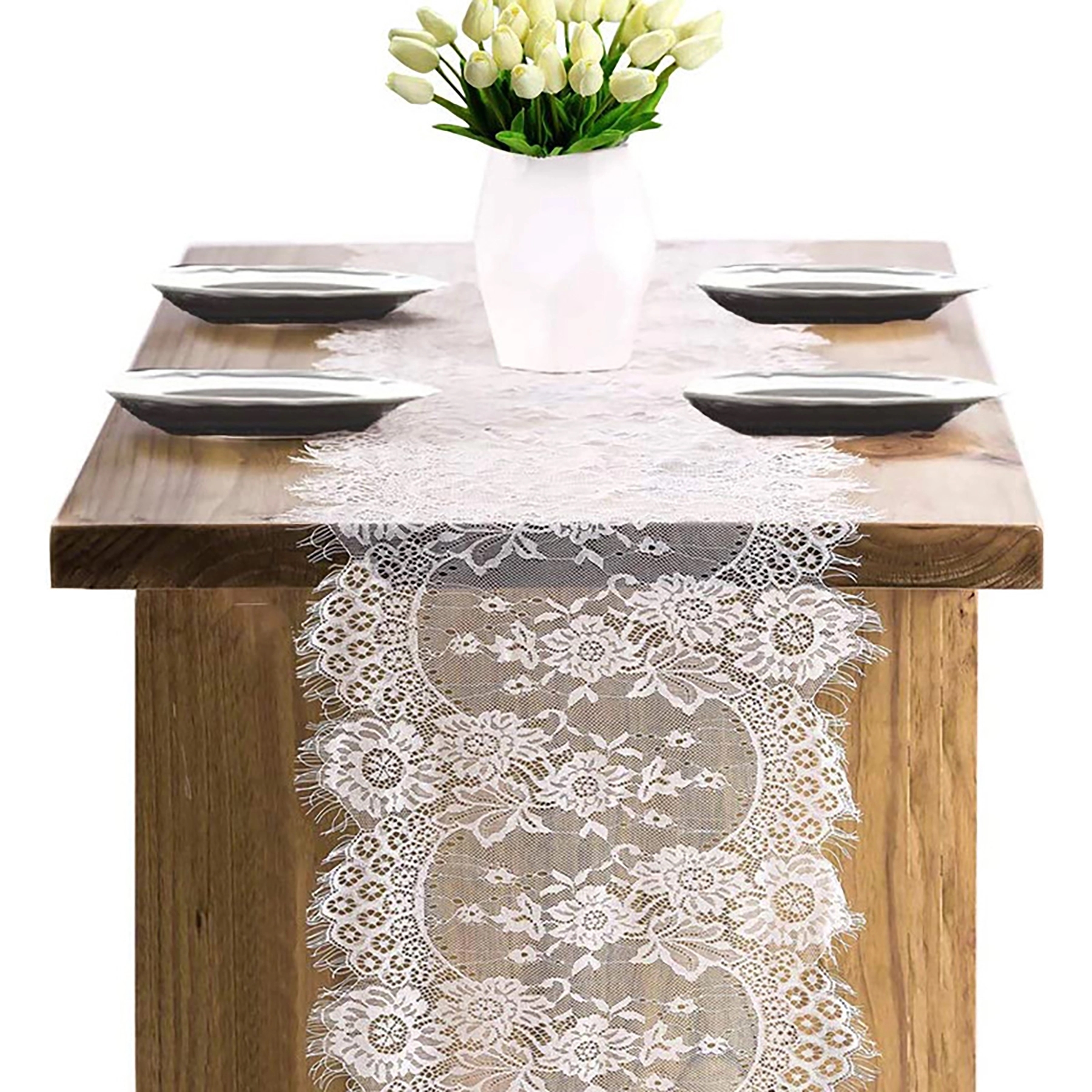 Lace Table Runner 14*118 In White Classy for Rustic Wedding 3