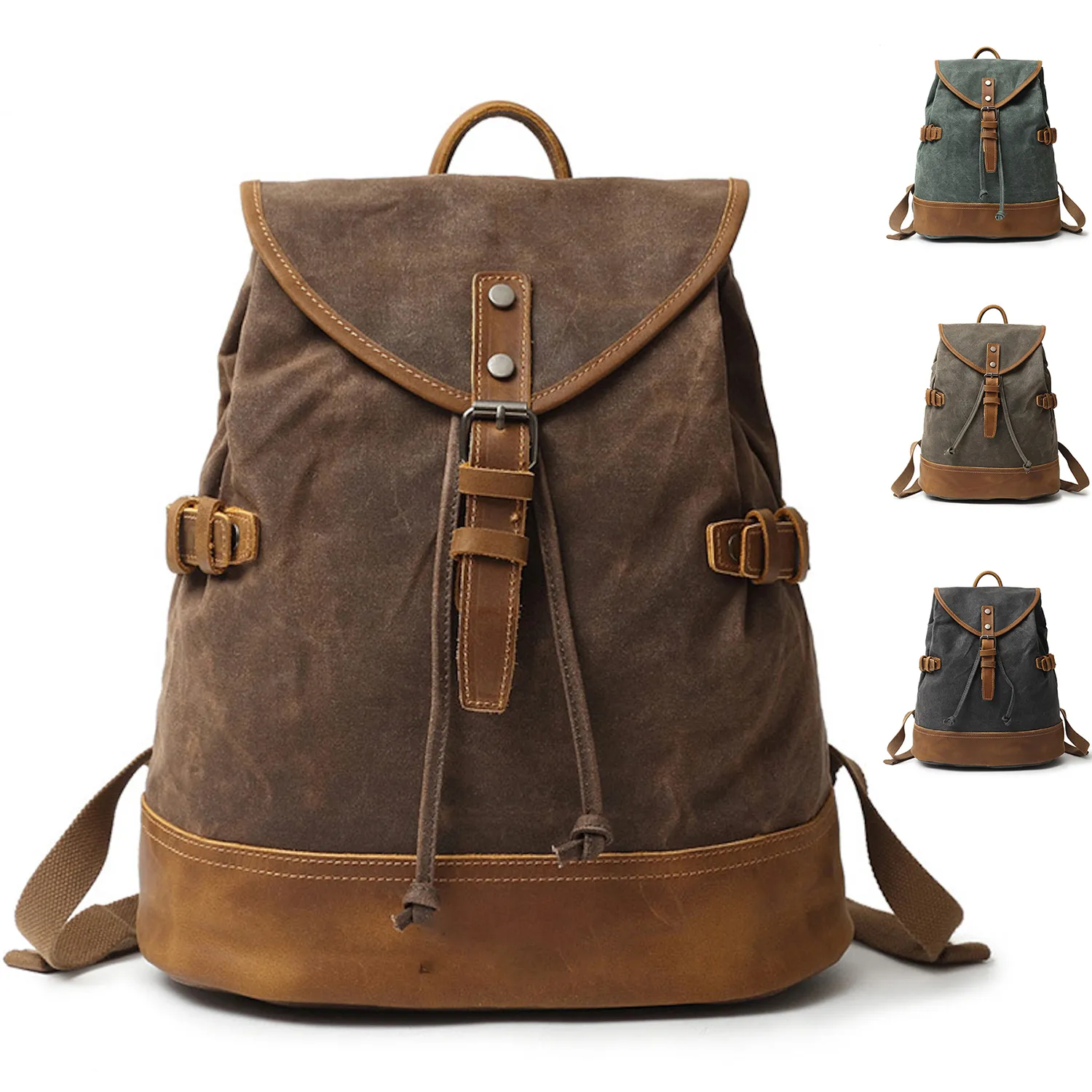 Vintage Waterproof Backpack Daypack Made of Canvas Leather 5