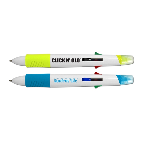 Click n Glo 5 in 1 Fluorescent Highlighter & 4 Color Ball Point Pen Combo