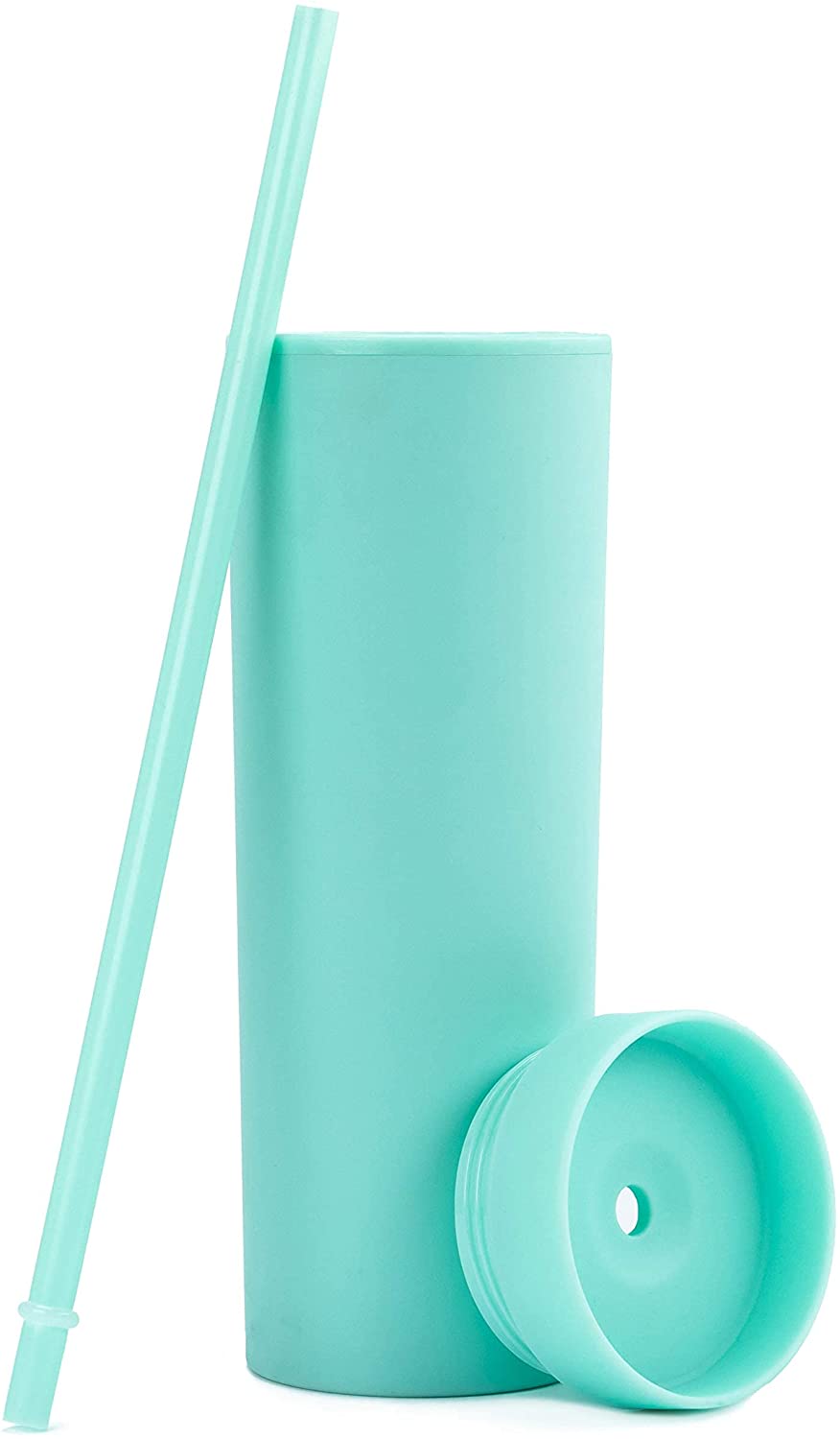 16oz Double-layer Plastic Straight Cup SKINNY Rubber Paint Tumbler / Straw 5