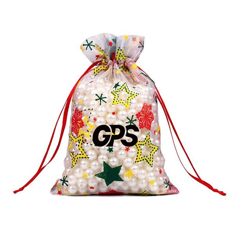 7 " Christmas Patterned Drawstring Gauze Bag 4