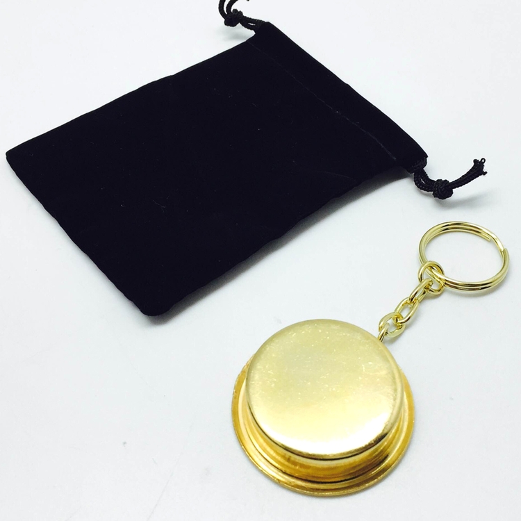 vintage Brass Compass Keychain in velveteen pouch 3
