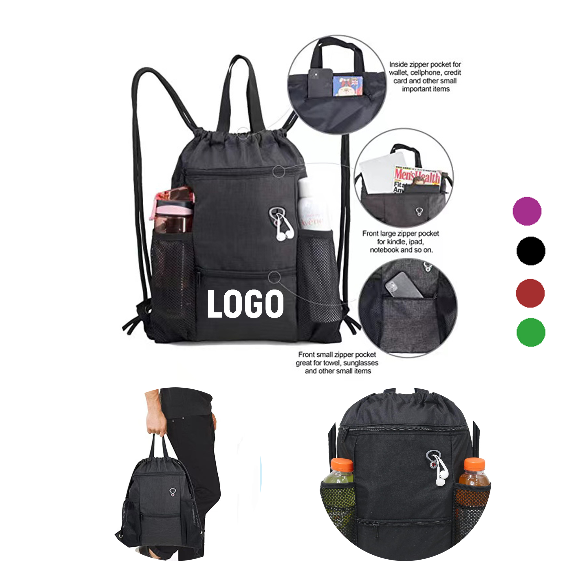 Drawstring Gym Sports String Cinch Bag 1