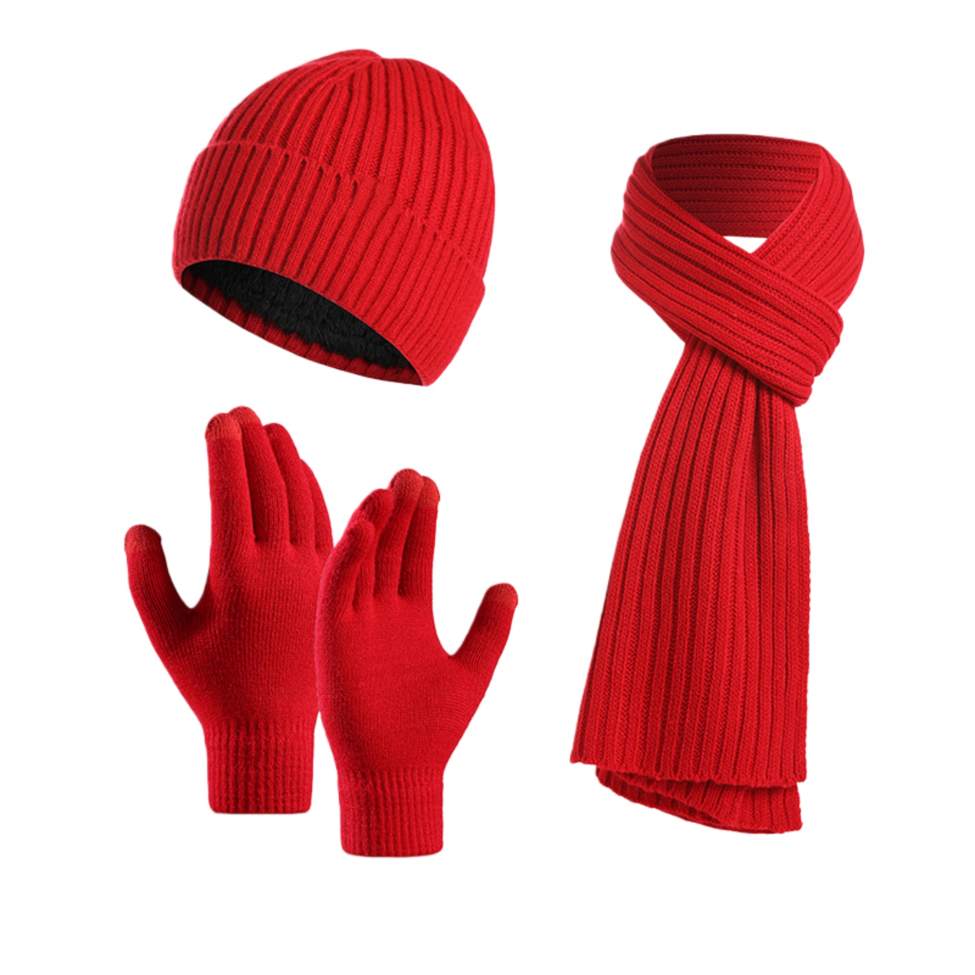 Unisex Winter Knit Hat Scarf Touch Screen Gloves Set 4