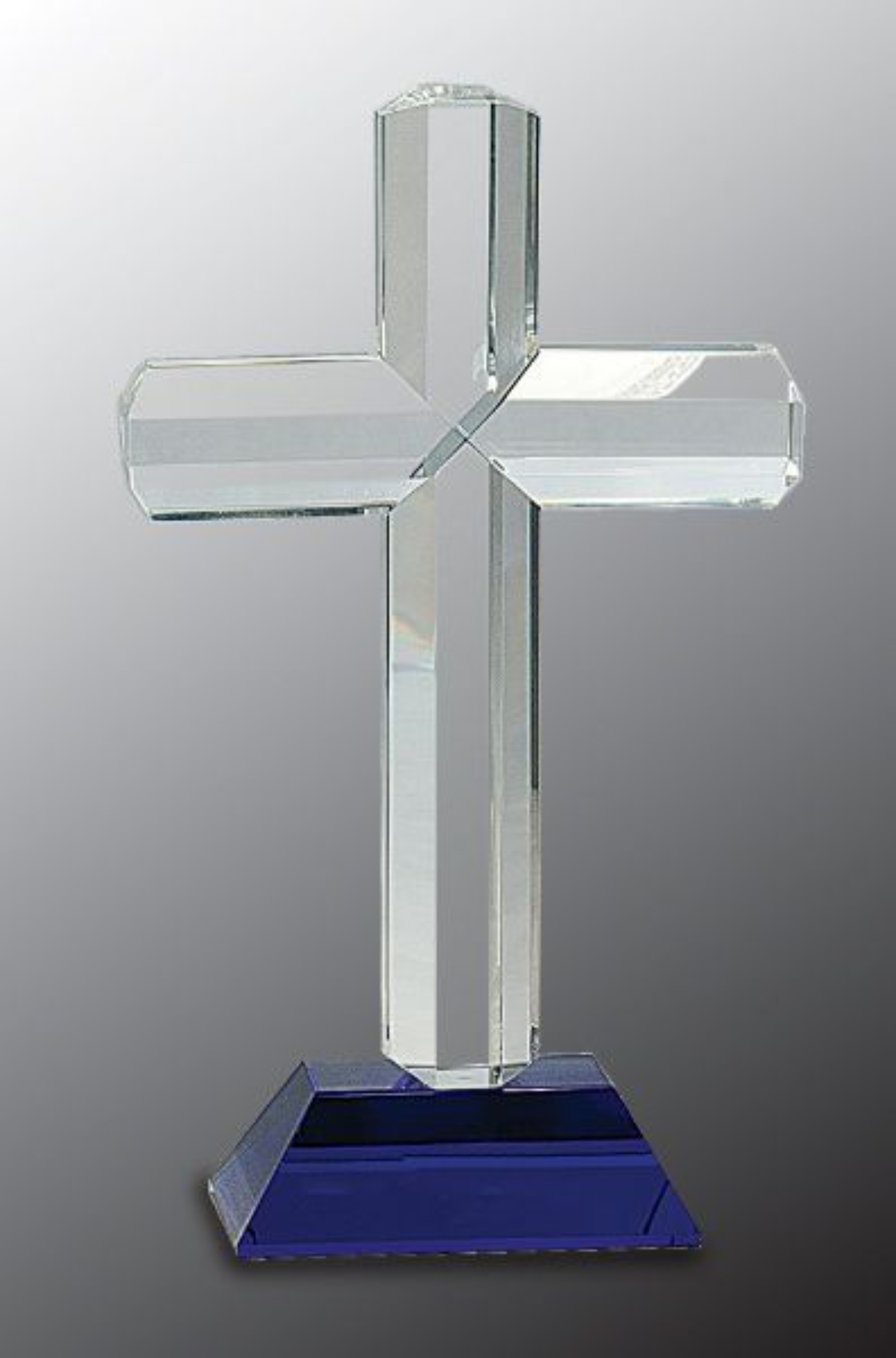 8 1/2" Crystal Cross Award on Blue Pedestal Base 3