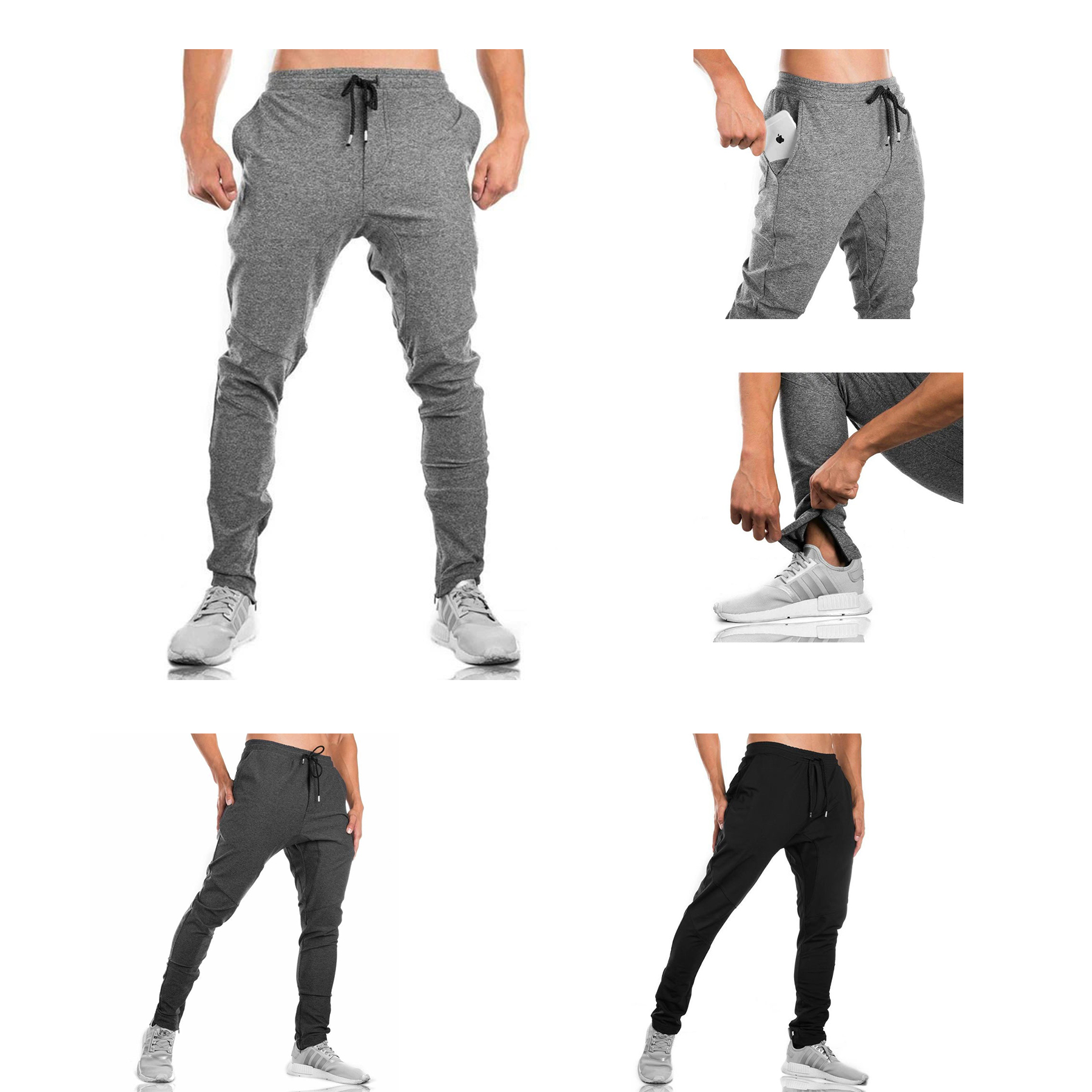 Mens Jogger Sport Pants, Casual Zipper Gym Workout Sweatpants Pockets 4