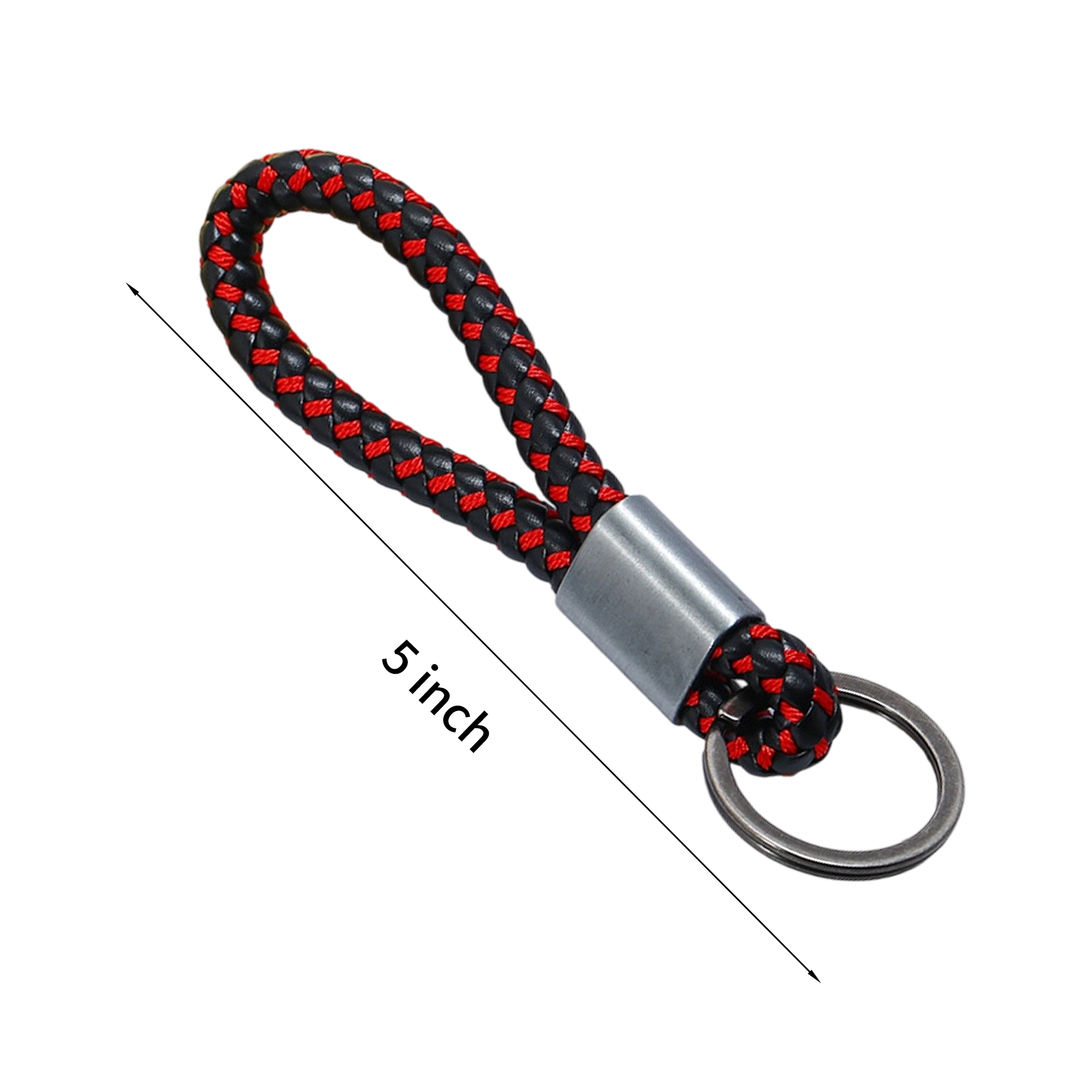 Woven Leather Rope Key Ring With Metal Body 5" Length 5