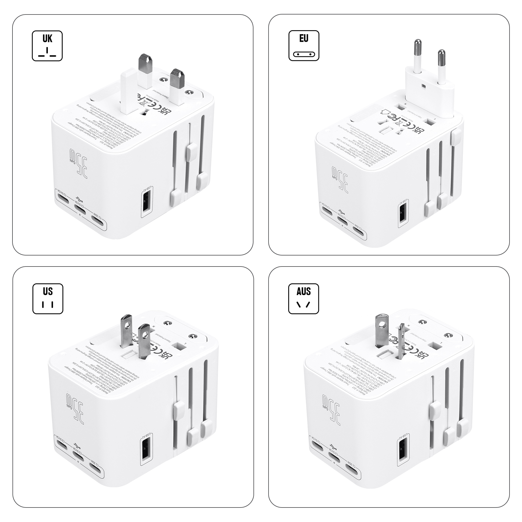 35W Universal Travel Adapter With 5 USB Ports And PD Fast Charging 11