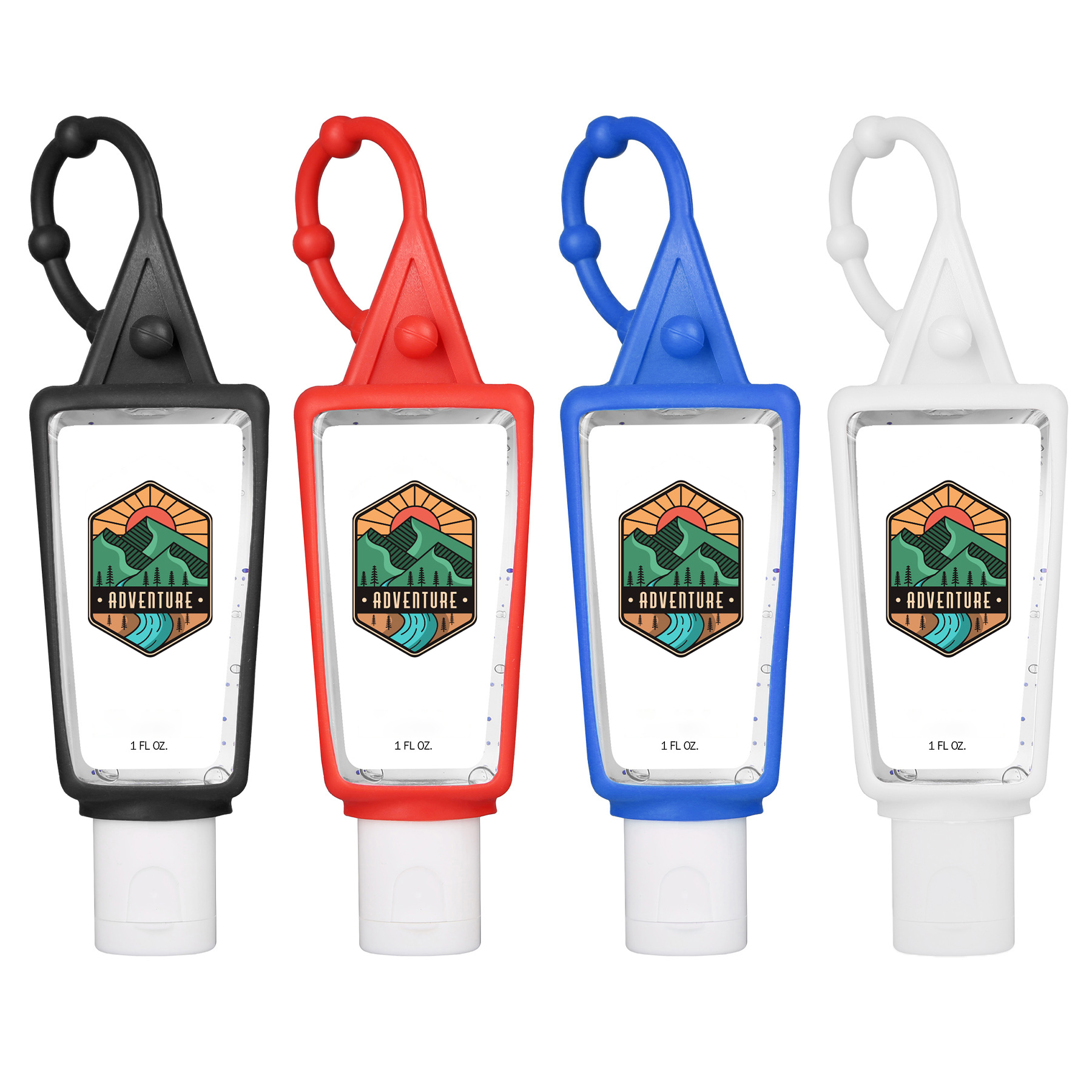 Hand Sanitizer Gel With Moisture Beads: 1 oz Triangle Bottle with Carabiner 2