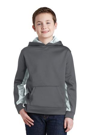 Sport-Tek Youth Sport-Wick CamoHex Fleece Colorblock Hooded Pullover. YST239 1