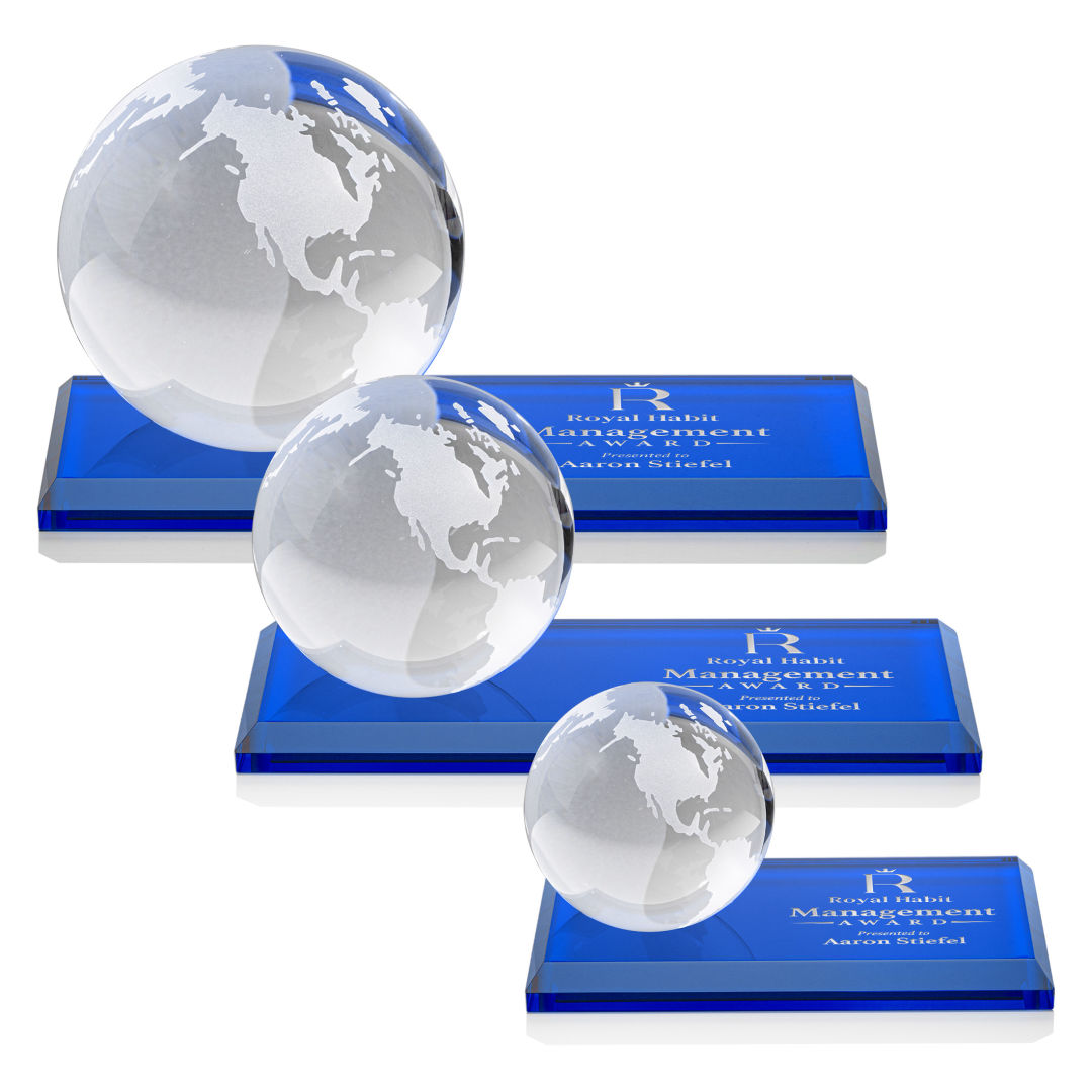 Globe Award on Rectangle Base - Blue