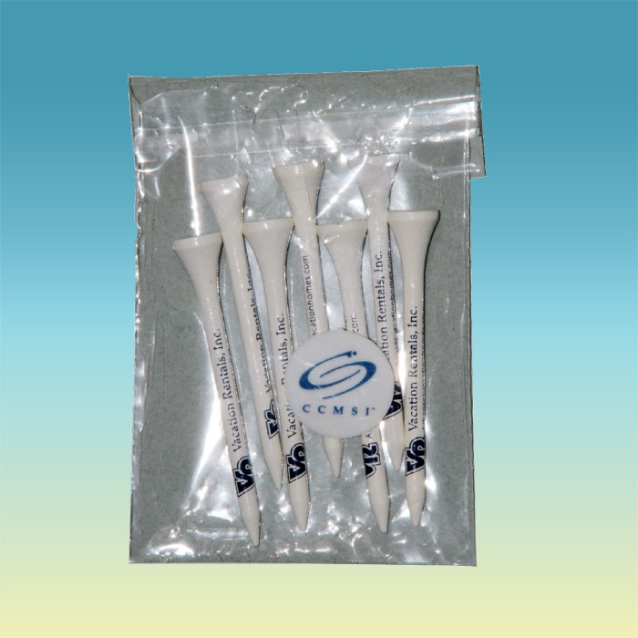 "Crystal Clear" Golf Tee Poly Bag Pack w/ Seven 2 3/4" Tees & One 1" Marker 1