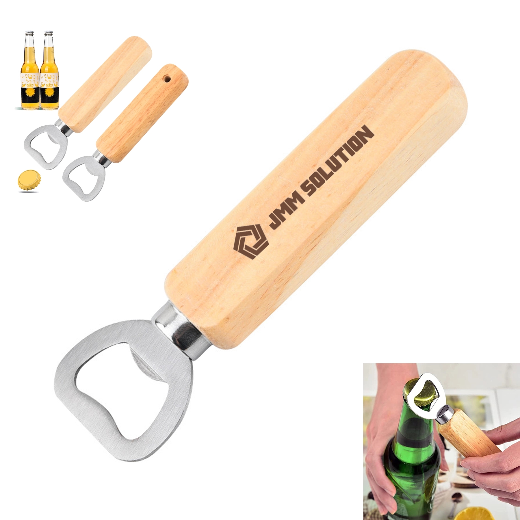 Bartender Wooden Handle Stainless Steel Beer Bottle Openers 2