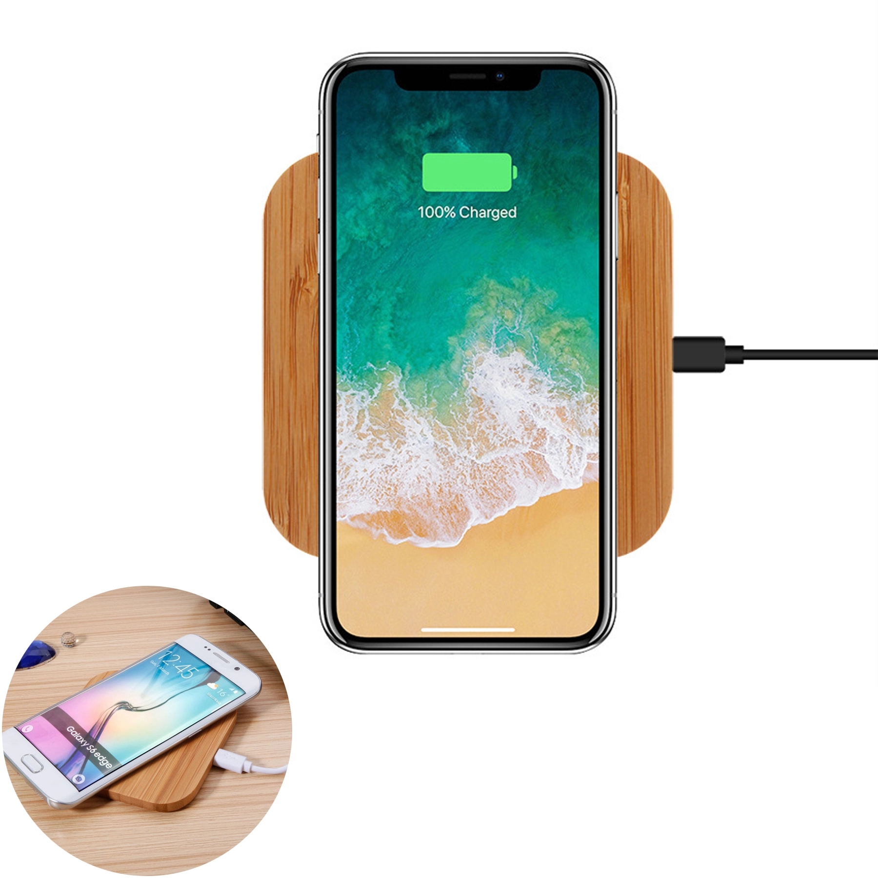 Bamboo 5W Wireless Charger w/ Dual Usb Ports 3