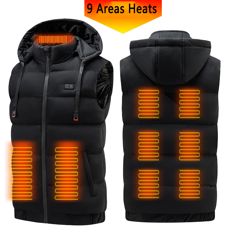 9 Areas Heated Vest Removable Hat w/Two Button Control 2