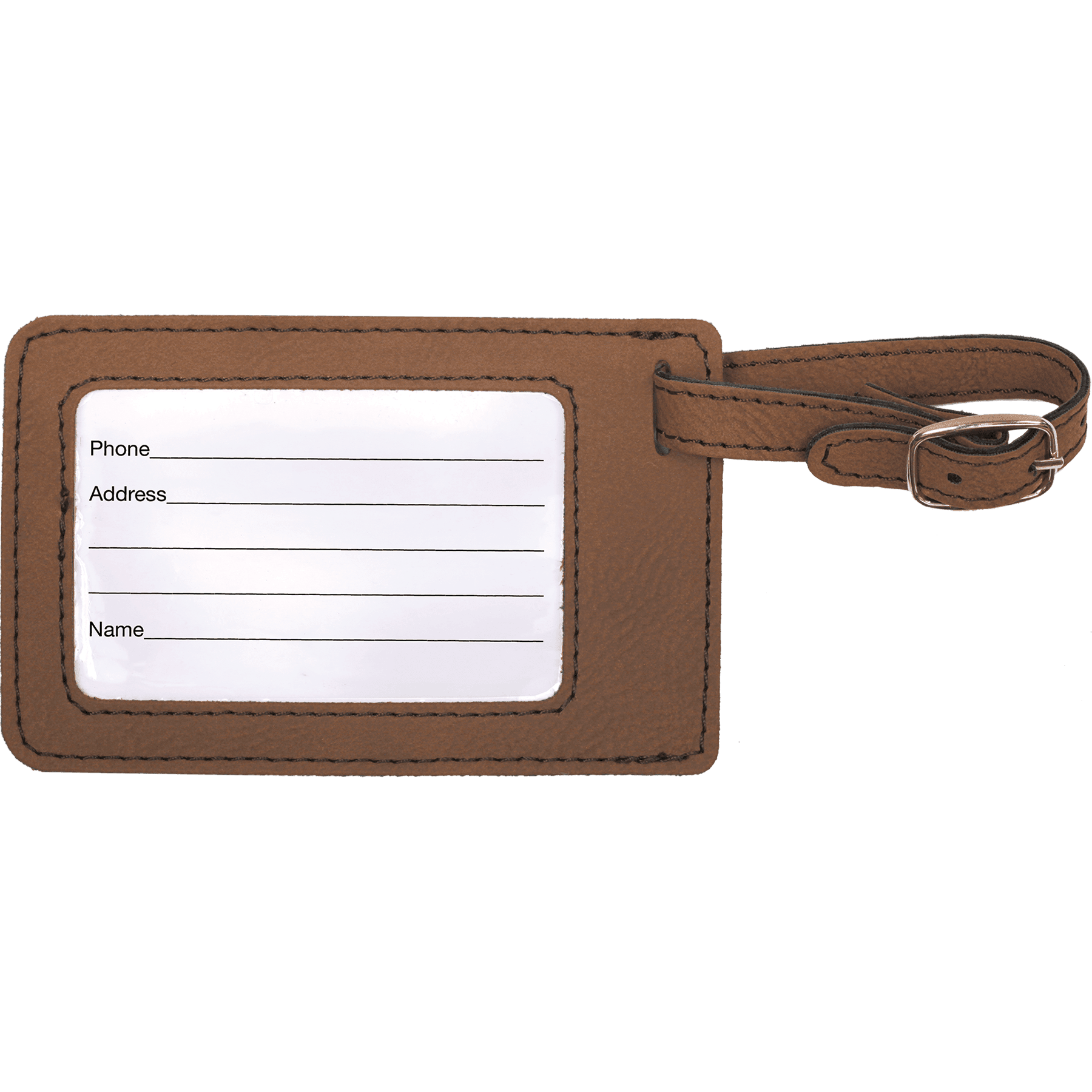 4 1/4" x 2 3/4" Dark Brown Leatherette Luggage Tag 3