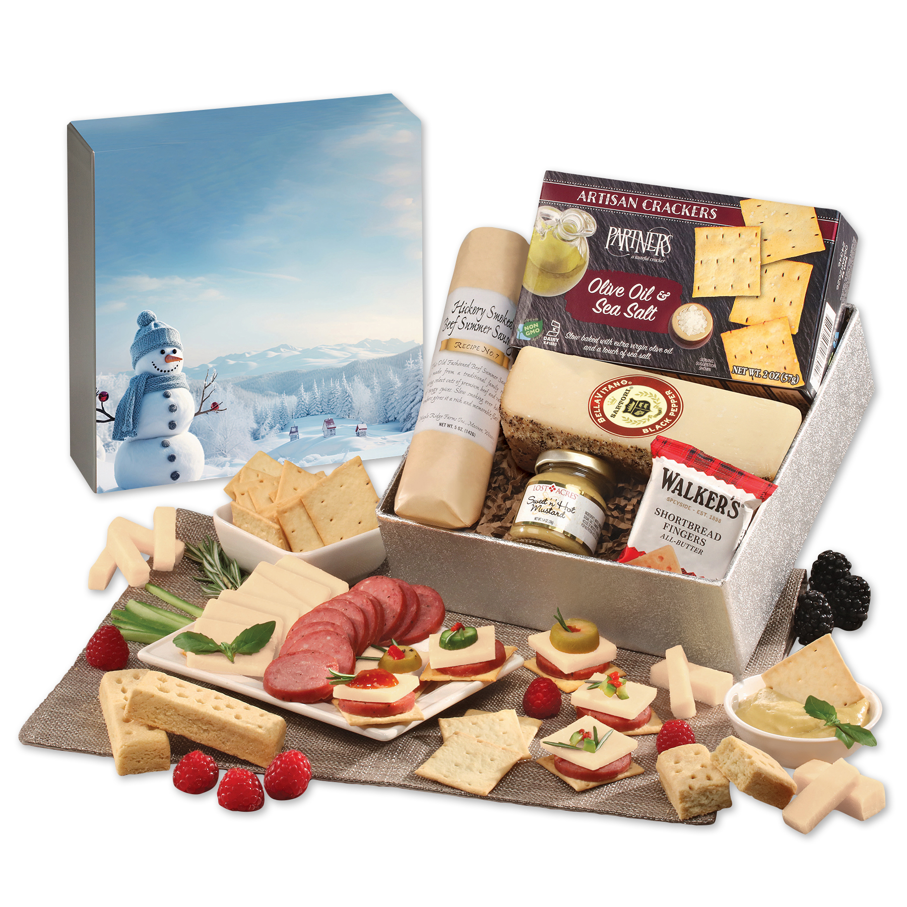 Snack Lover's Gift Box with Blue Snowman Sleeve 2