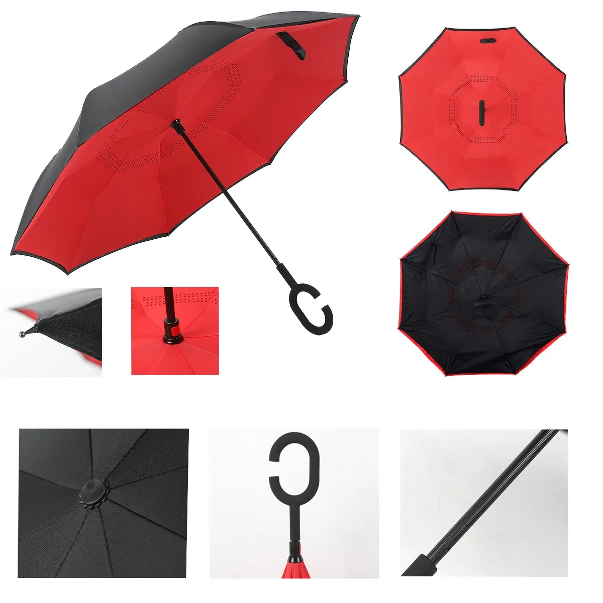 C-Shaped Handle Hands-Free Stand-Up Inverted Umbrella 5